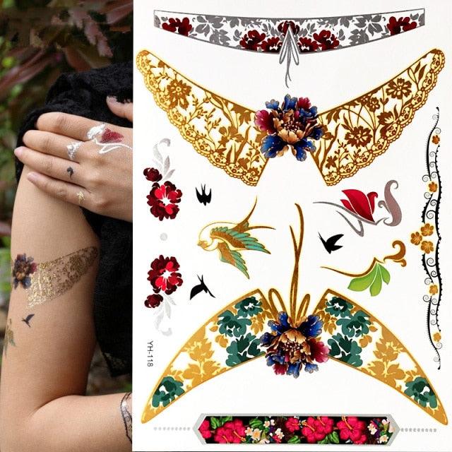 Body Tattoo Art Painting Stickers Glitter Gold Silver Temporary Waterproof Nontoxic Long Lasting Tattoos