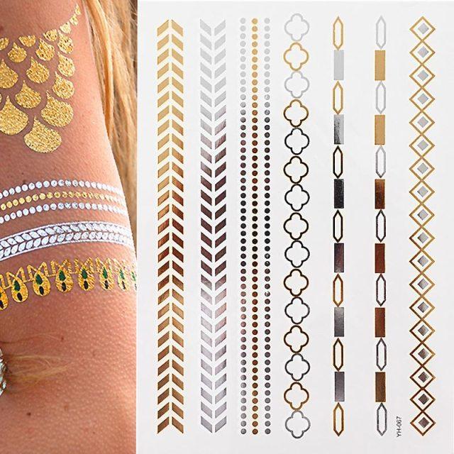 Body Tattoo Art Painting Stickers Glitter Gold Silver Temporary Waterproof Nontoxic Long Lasting Tattoos