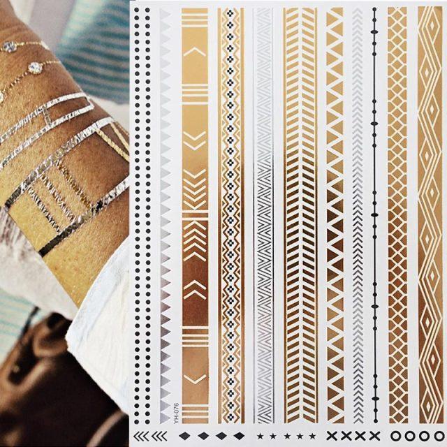 Body Tattoo Art Painting Stickers Glitter Gold Silver Temporary Waterproof Nontoxic Long Lasting Tattoos