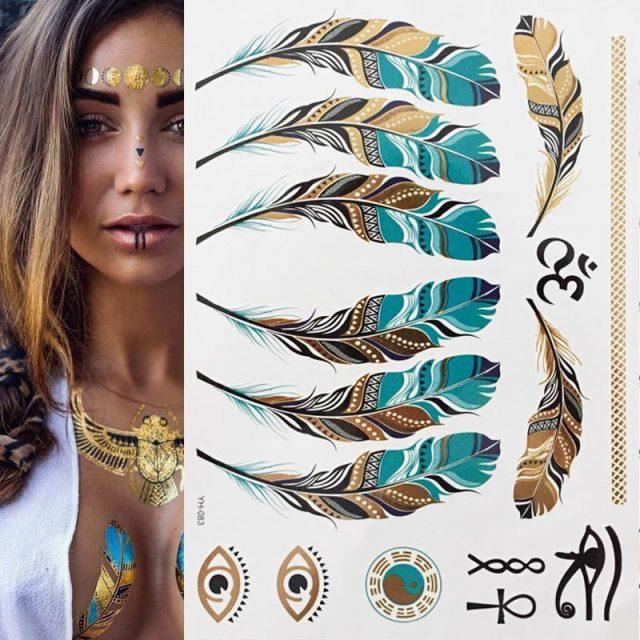 Body Tattoo Art Painting Stickers Glitter Gold Silver Temporary Waterproof Nontoxic Long Lasting Tattoos