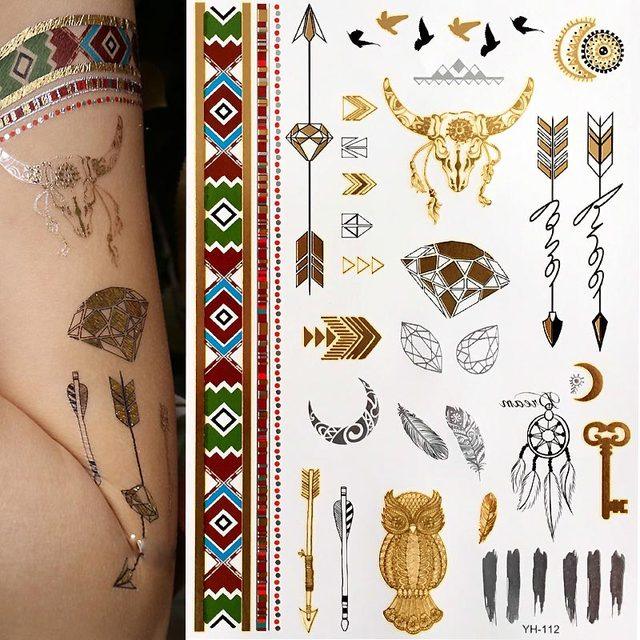 Body Tattoo Art Painting Stickers Glitter Gold Silver Temporary Waterproof Nontoxic Long Lasting Tattoos