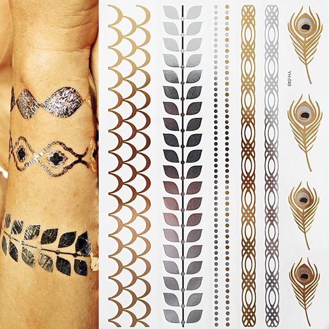 Body Tattoo Art Painting Stickers Glitter Gold Silver Temporary Waterproof Nontoxic Long Lasting Tattoos