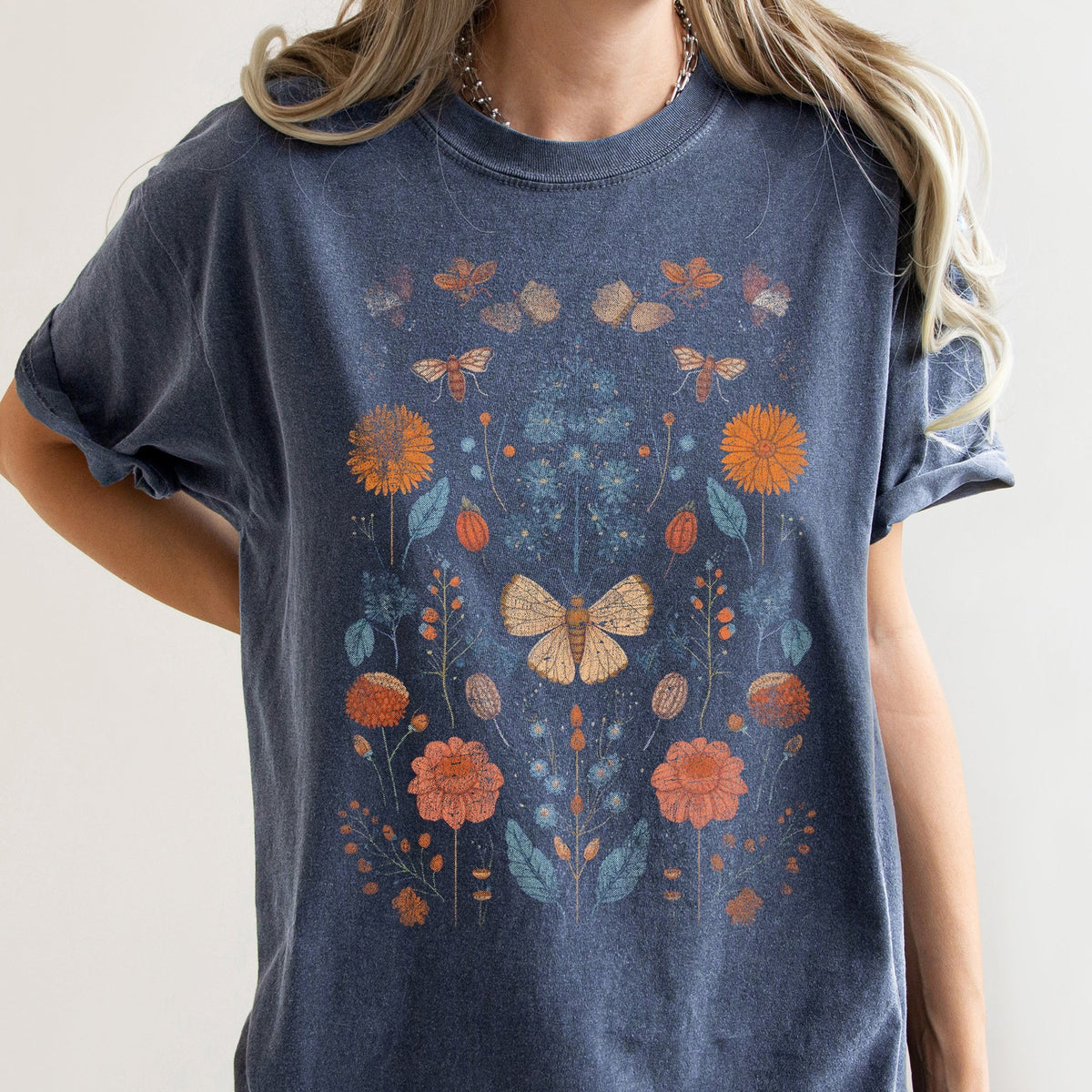 Bohemian Garden Moth Ethereal Floral Motif Boho Night Garden Style Comfort Colors Tee
