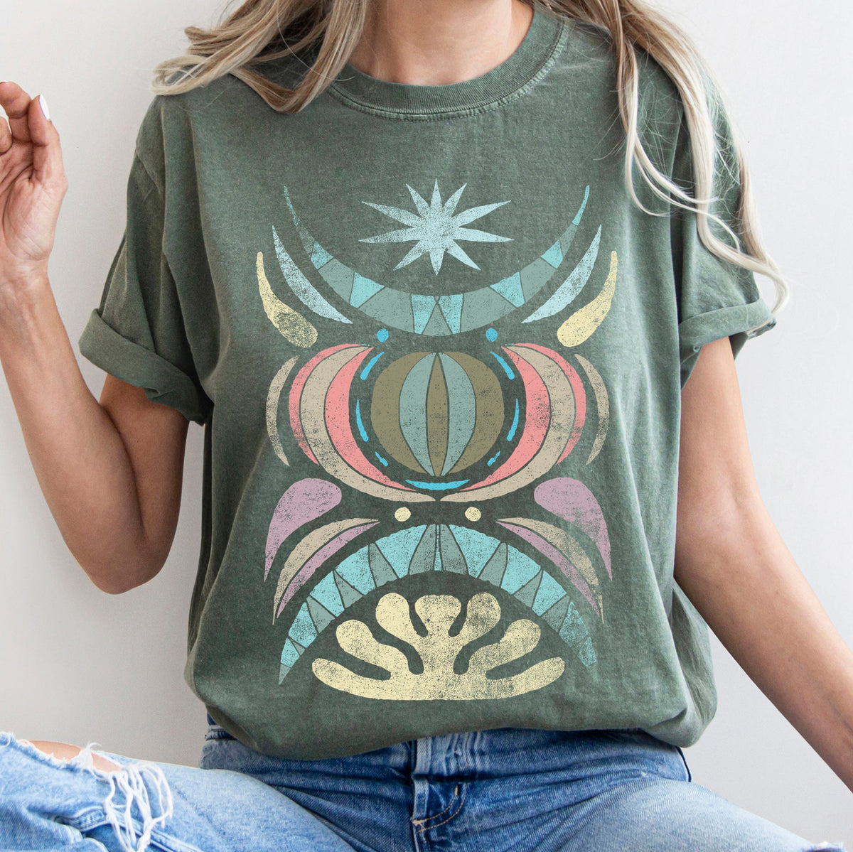 Boho Folk Art Celestial Star Comfort Colors Tee Soft Cotton Everyday Casual Wear