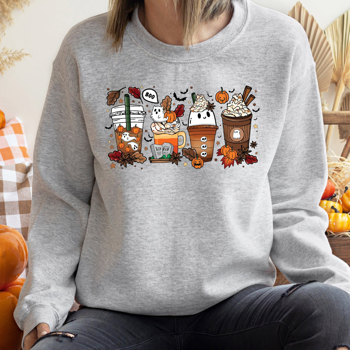 Boo Pumpkin Coffee Halloween Cozy Autumn Nighttime Sips And Spooky Vibes Edition Sweatshirt