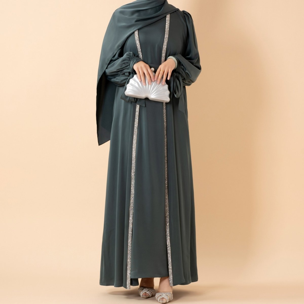 Bow Tie Sleeve Abaya Set With Long-sleeve Inner Dress (MOA026)