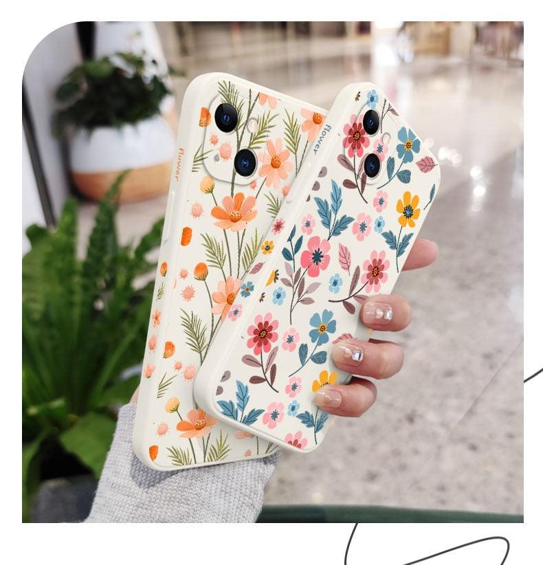 Brilliant Flowers Phone Case For iPhone 14 13 Pro Max Mini Cute Multicolored Flowers Pattern Cover Slim Silicone Shockproof Bumper Back Cover