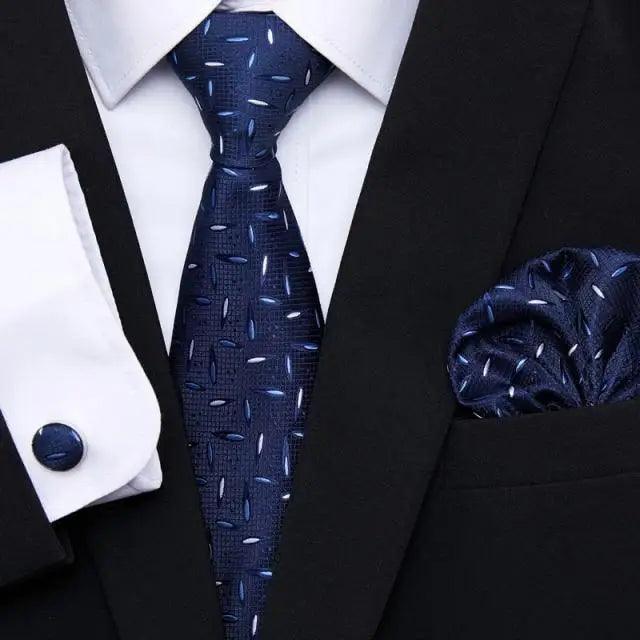 Business Men Silk Necktie Cufflinks Set Luxury Design Necktie With Handkerchief Necktie For Casual And Daily Wear Classic Men Flower Ties Wedding Handkerchief Cufflinks Set