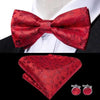Business Red Color Butterfly Bow Tie Pocket Square Cufflinks Suit Set For Men Adjustable Self Bowtie Formal Bowtie Set Solid Color Necktie Silk Bow Tie Pocket Square Cuff Links