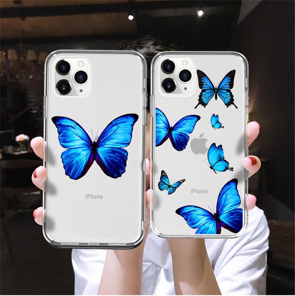 Butterfly Soft Clear Protection Case For iPhone Soft Cover For iPhone 11 12 13 14 Pro Max Mini Crystal Clear Cute Shockproof Slim Fit Bumper Protective Cover Colorful Butterfly Design Case For Girls