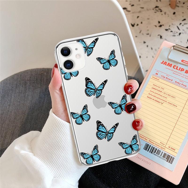 Butterfly Soft Clear Protection Case For iPhone Soft Cover For iPhone 11 12 13 14 Pro Max Mini Crystal Clear Cute Shockproof Slim Fit Bumper Protective Cover Colorful Butterfly Design Case For Girls