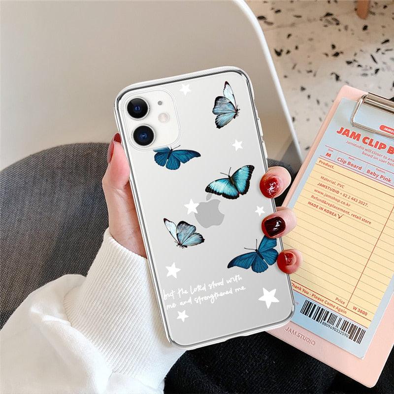 Butterfly Soft Clear Protection Case For iPhone Soft Cover For iPhone 11 12 13 14 Pro Max Mini Crystal Clear Cute Shockproof Slim Fit Bumper Protective Cover Colorful Butterfly Design Case For Girls