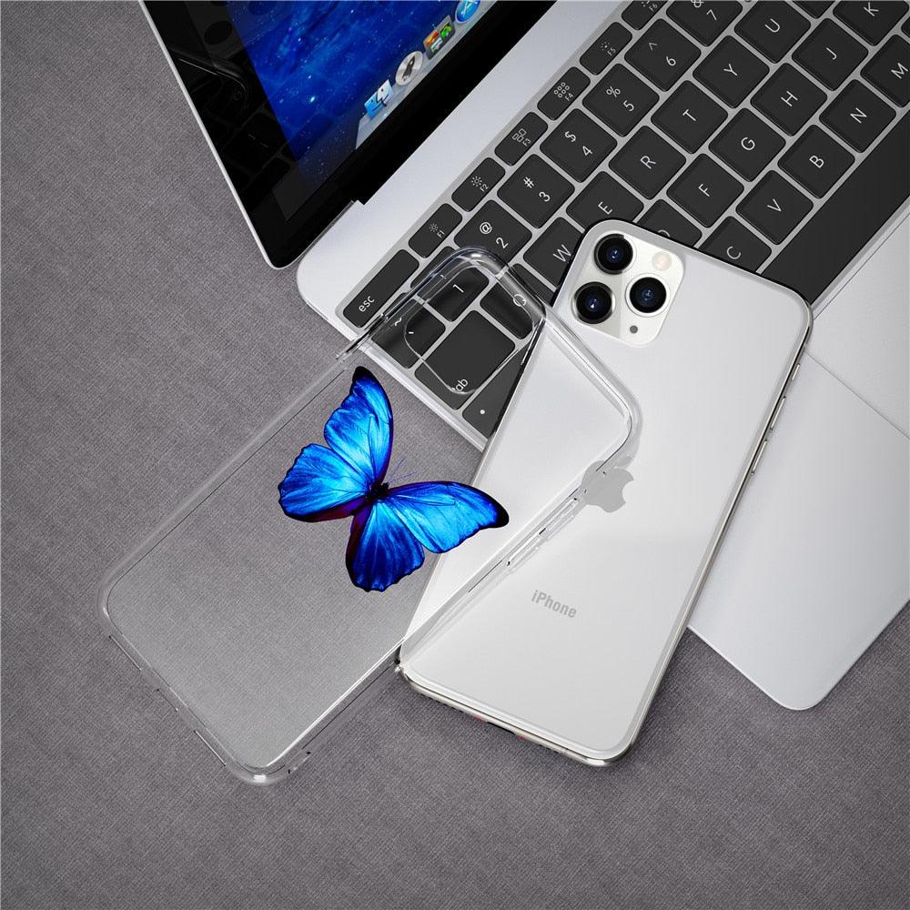 Butterfly Soft Clear Protection Case For iPhone Soft Cover For iPhone 11 12 13 14 Pro Max Mini Crystal Clear Cute Shockproof Slim Fit Bumper Protective Cover Colorful Butterfly Design Case For Girls