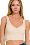 Zenana Seamless Ribbed Cropped Bra Padded V-Neck Tank
