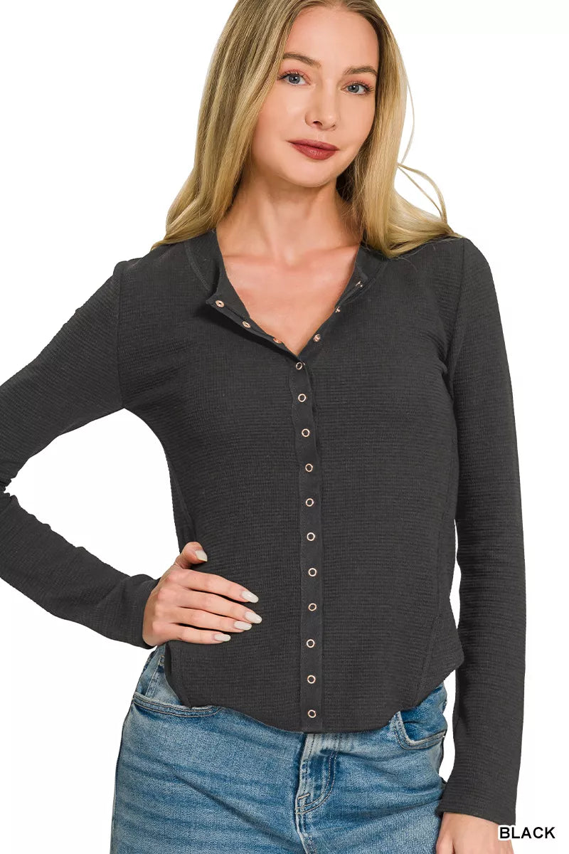 Zenana Double Knit Snap Button Shirts