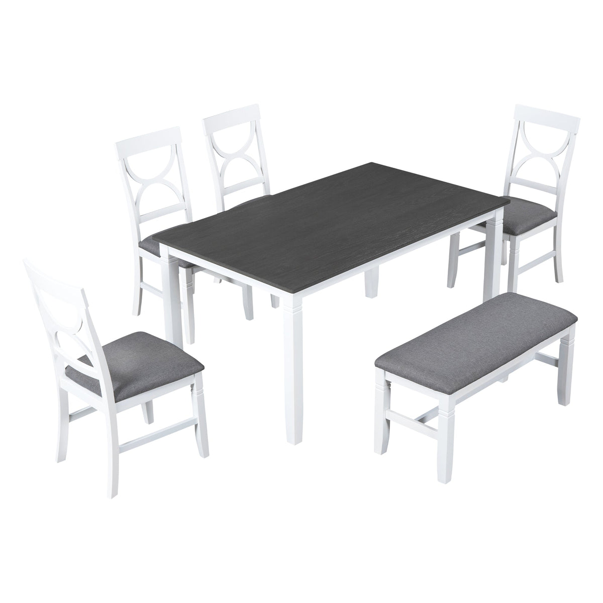 TOPMAX 6-Piece Wood Dining Table Set Kitchen Table Set with Upholstered Bench and 4 Dining Chairs, Farmhouse Style,Gray+White (old sku: SP000003AAK)