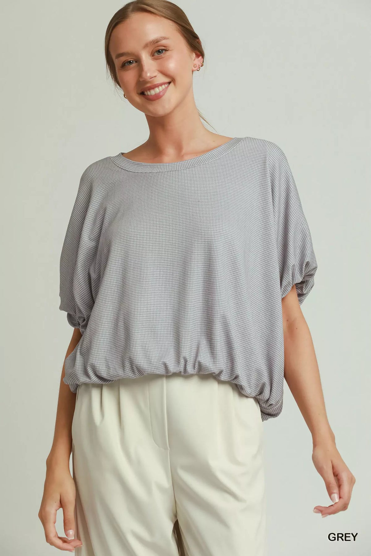Umgee Mini Texture Checkered Bubble Hem Top