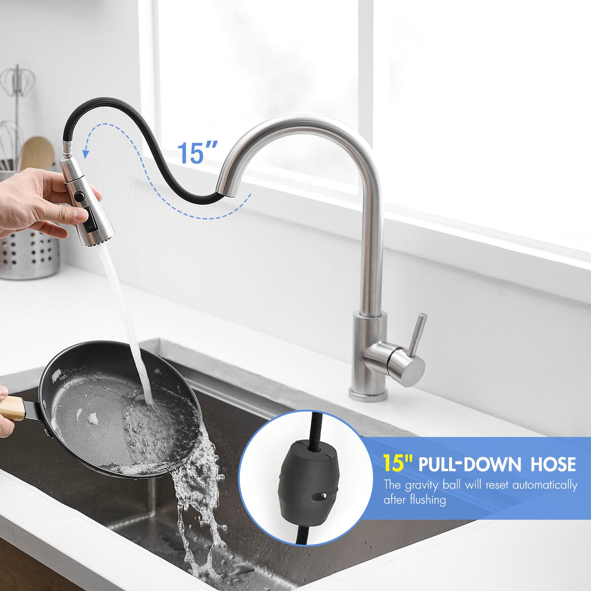 Kitchen Sink Faucet, Brushed Nickel Kitchen Faucets with Pull out Sprayer Stainless Steel Kitchen Faucet