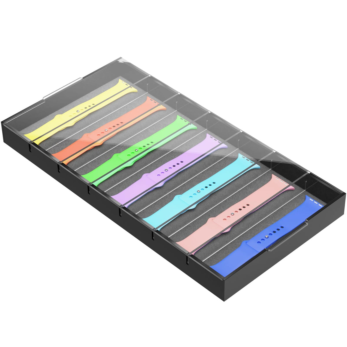 7 Slots Acrylic Watch Band Organizer CaseDustproof Watch Band Display Case Watch Band Storage Box with Acrylic Top LidCompatible with Apple Watch BandsSmart Watch Bands Accessories Display