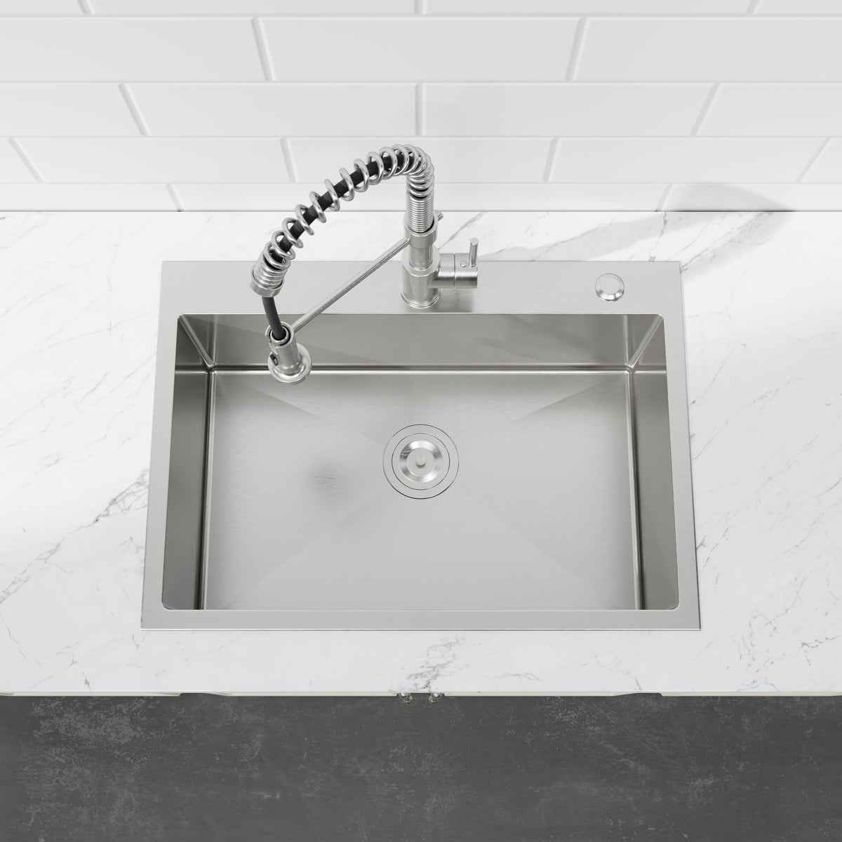 Stainless Steel Kitchen Sink, 27″x19″ Single Bowl, Overmount Handmade Sink in Dark Gray, with US Standard Drain and Hook