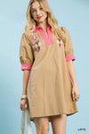 Umgee Embroidered Contrast Trim Tunic Dress