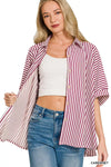Zenana Oversized Stripe Button Down Shirt
