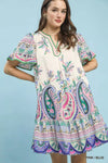 Umgee Paisley Flutter Sleeve Mini Dress