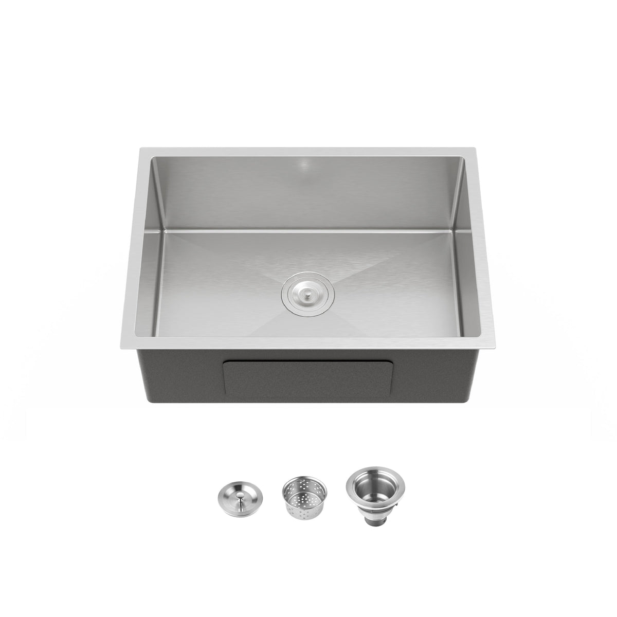 Stainless Steel Kitchen Sink, 27″x19″ Single Bowl, Undermount Handmade Sink in Brushed Nickel, with US Standard Drain and Hook, LS-SSBR06
