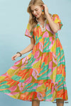 Umgee Abstract Tropical Print Tiered Midi Dress