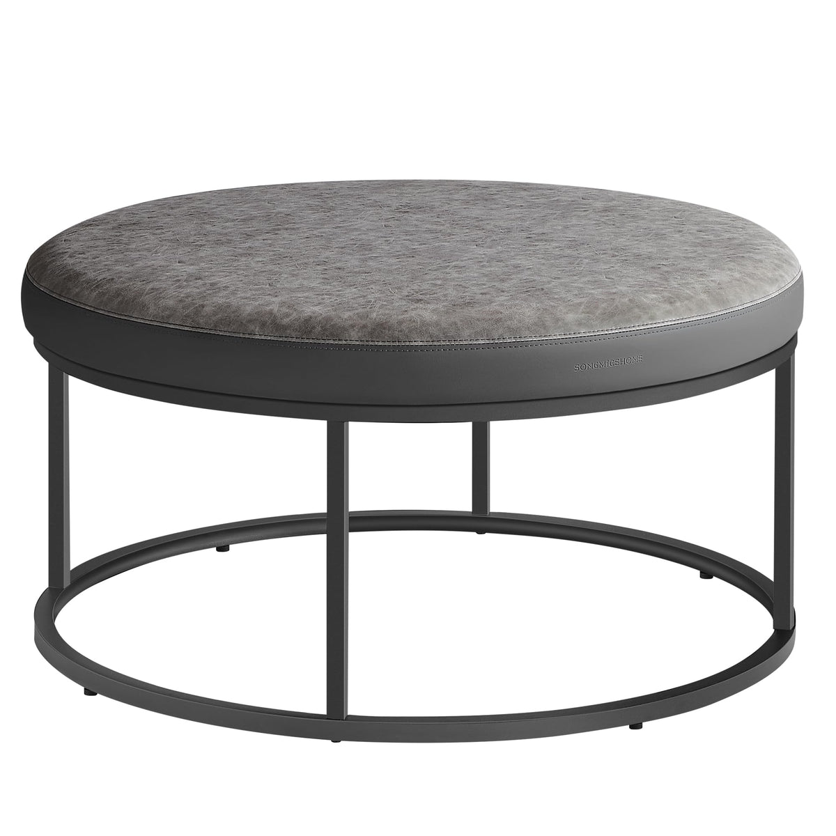 SONGMICS HOME LUIZ Collection - Ottoman Round Coffee Table Footstool Reversible Top Padded Seat Side Table Minimalist Steel Frame Max. Load 660 lb for Living Room Dove Gray ULOM078G01