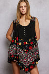 POL Round Neck Ribbed Tank with Woven Print Patch