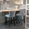 A&A Furniture,Contemporary Velvet Upholstered Wing-Back Barstools with Button Tufted Decoration and Wooden Legs, and Chrome Nailhead Trim, Leisure Style Bar Chairs,Bar stools, Set of 2 (Gray),SW1824GY