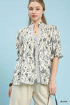 Umgee Mixed Print Button Front Top