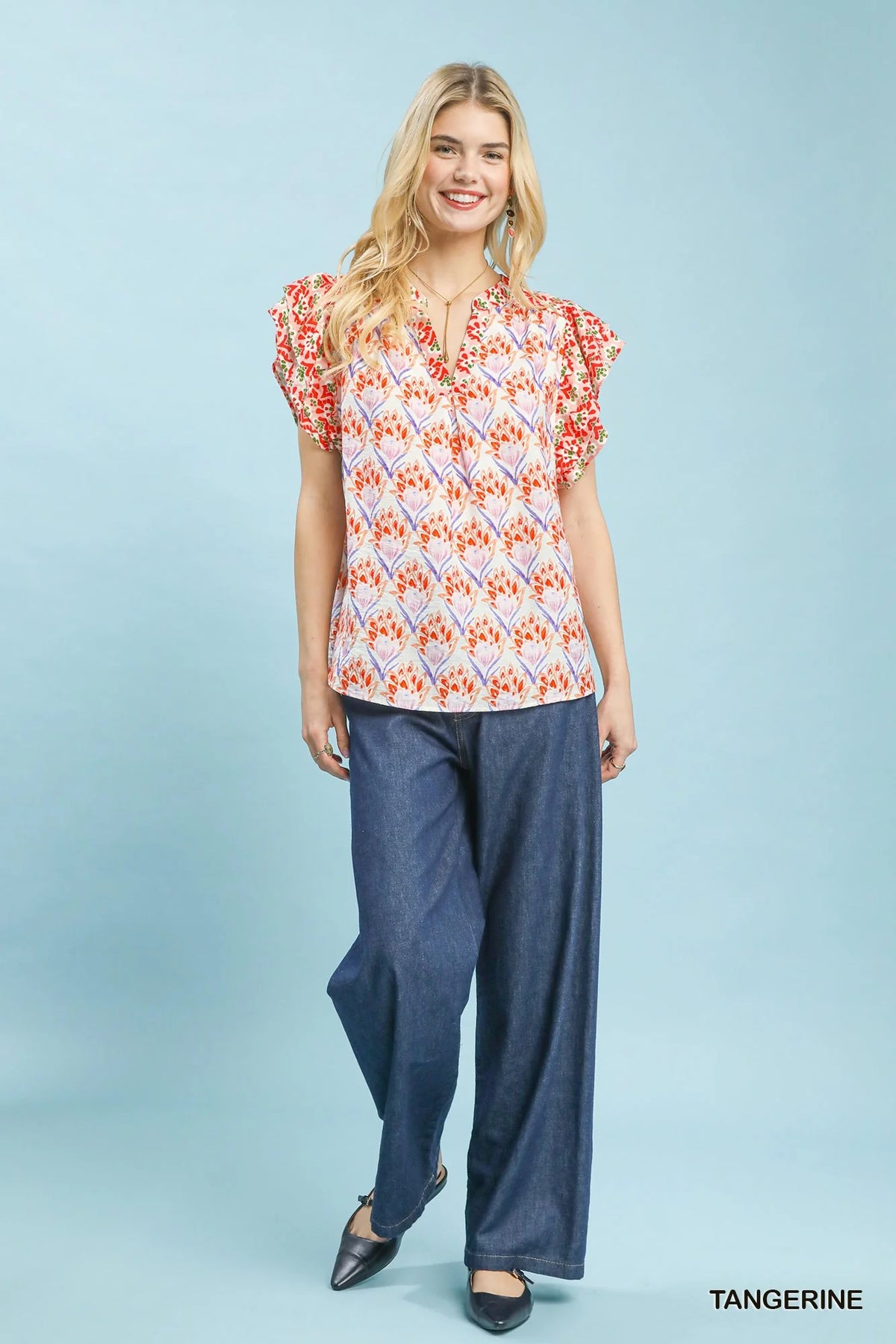 Umgee Double Frill Sleeve Floral Blouse