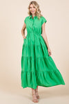 New Button Up Collared Tiered Maxi Shirt Dress For Women – Fluttering, Elegant, Trendy and Versatile for Any Occasion