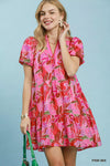 Umgee Tropical Floral Puff Sleeve Tiered Mini Dress