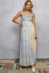 POL Deep V Sleeveless Cotton Bohemian Tiered Maxi Dress