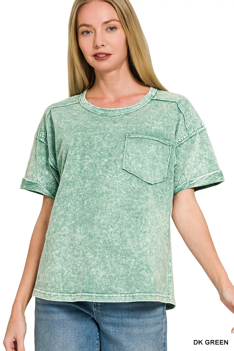 Zenana Halo Snow Washed Exposed Seam Top & Shorts Set