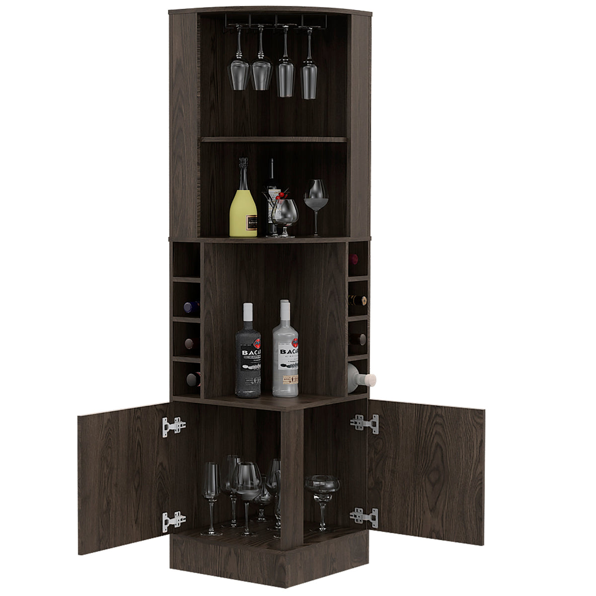Seattle Bar Cabinet, Eight Bottle Cubbies, Two Large Open Shelves