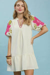 Umgee Floral Embroidered Textured Jacquard Dress