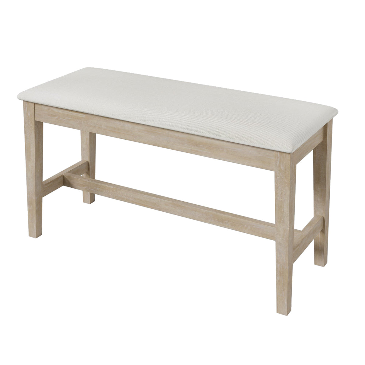 TOPMAX Modern Style Natural Wood 6-Piece Dining Table Set with Bench and Chairs, Upholstered Seats, Rubberwood Frame