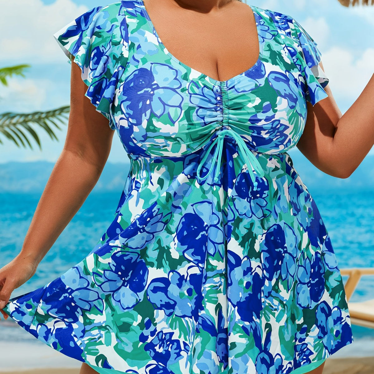 Bikini Floral Print Bandeau V Neck 2 Piece Swimsuit for Women – Stretchy Vacation Bikini Set with Soft Polyamide Fabric – Stylish Summer Swimwear for Beach Holidays Pool Lounging and Resort Getaways