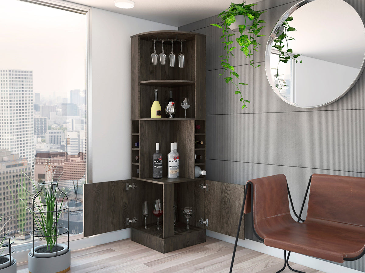 Seattle Bar Cabinet, Eight Bottle Cubbies, Two Large Open Shelves