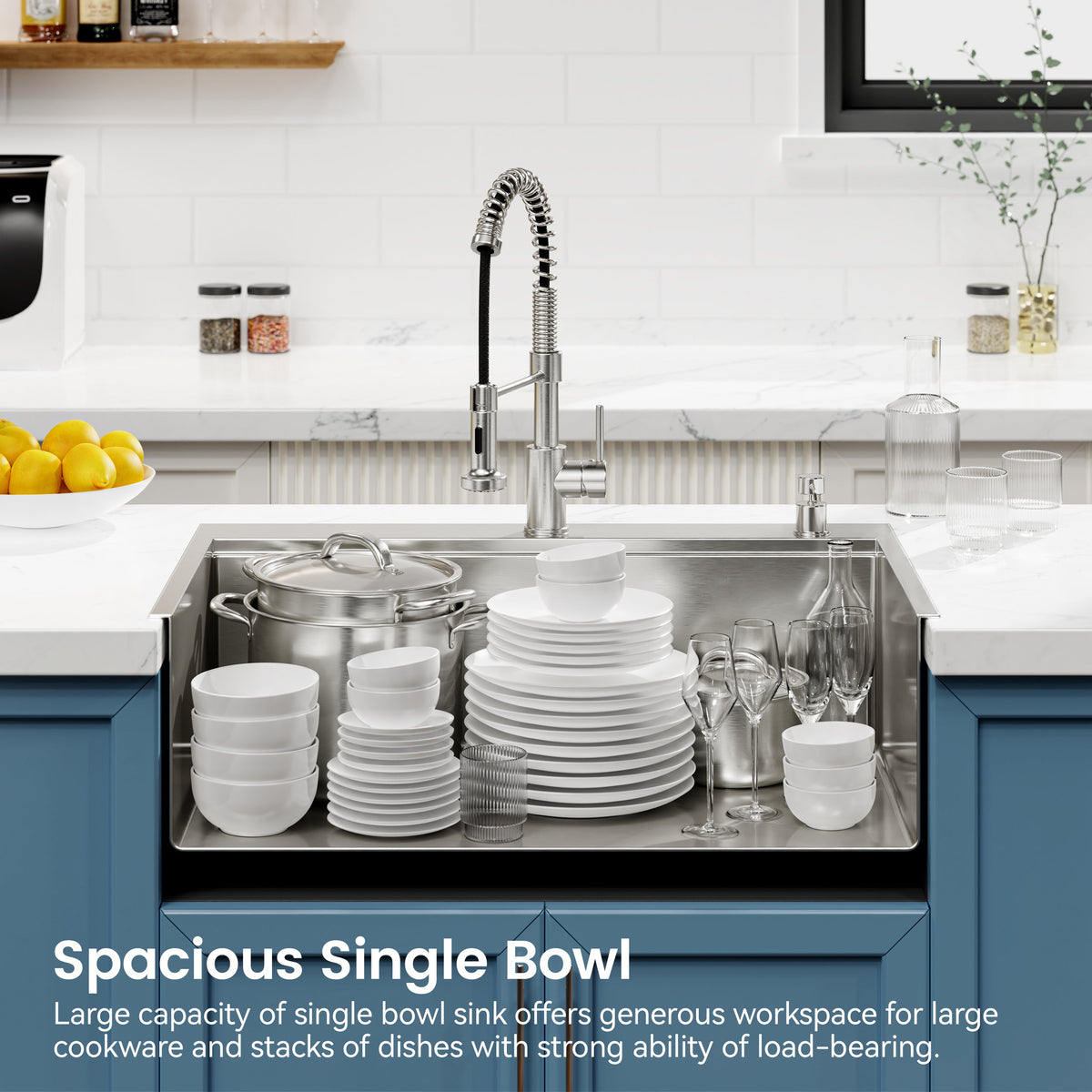 Stainless Steel Kitchen Sink, 36″x22″ Single Bowl, Overmount Handmade Sink in Brushed, with Cutting Board, Colander, Grid, SS-BR01-362208