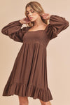 New Ruffled Hem Square Neck Balloon Sleeve Mini Dress For Women – Trendy, Elegant, Feminine & Fashion-Forward