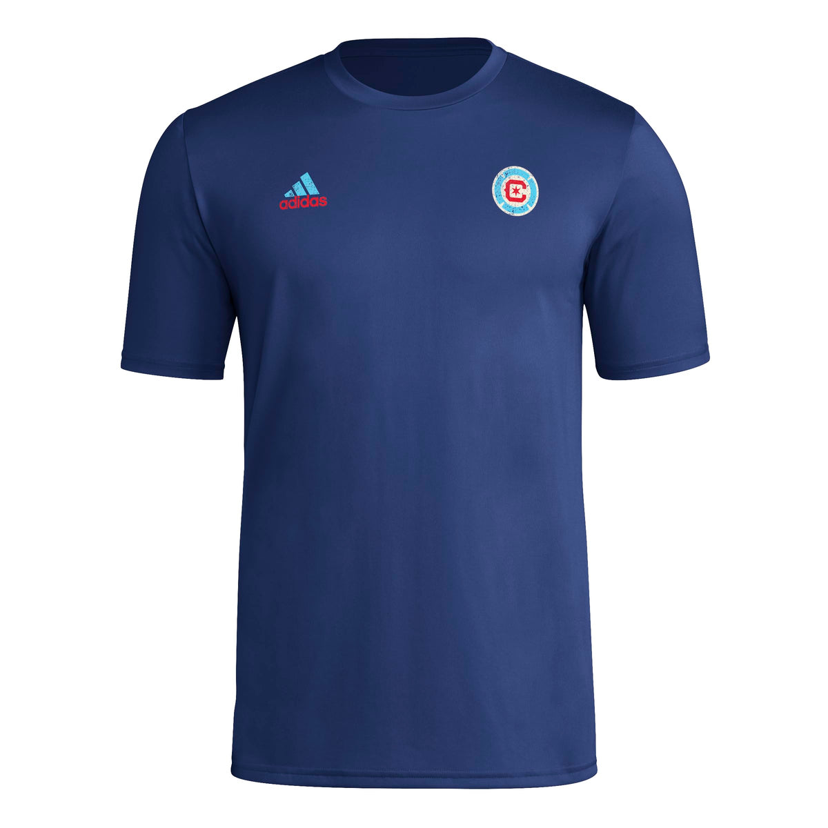 adidas Mens Short Sleeve Pre-Game T-Shirt Team Navy Blue/Chicago Fire Medium