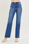 RISEN High Rise Straight Patch Pocket Seamed Jeans