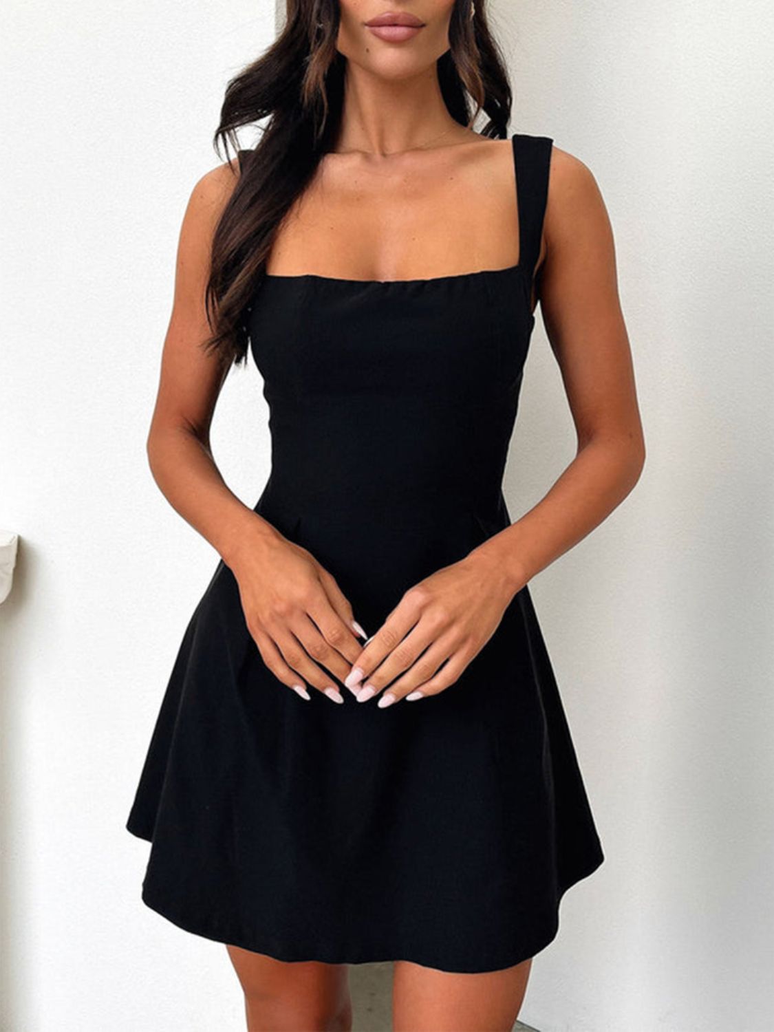 Dark Blue Bow Back Square Neck Mini Dress Luxury Feminine & Flattering Dress For Girls