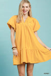 Umgee Flutter Sleeve Tassel Tie Ruffle Hem Mini Dress