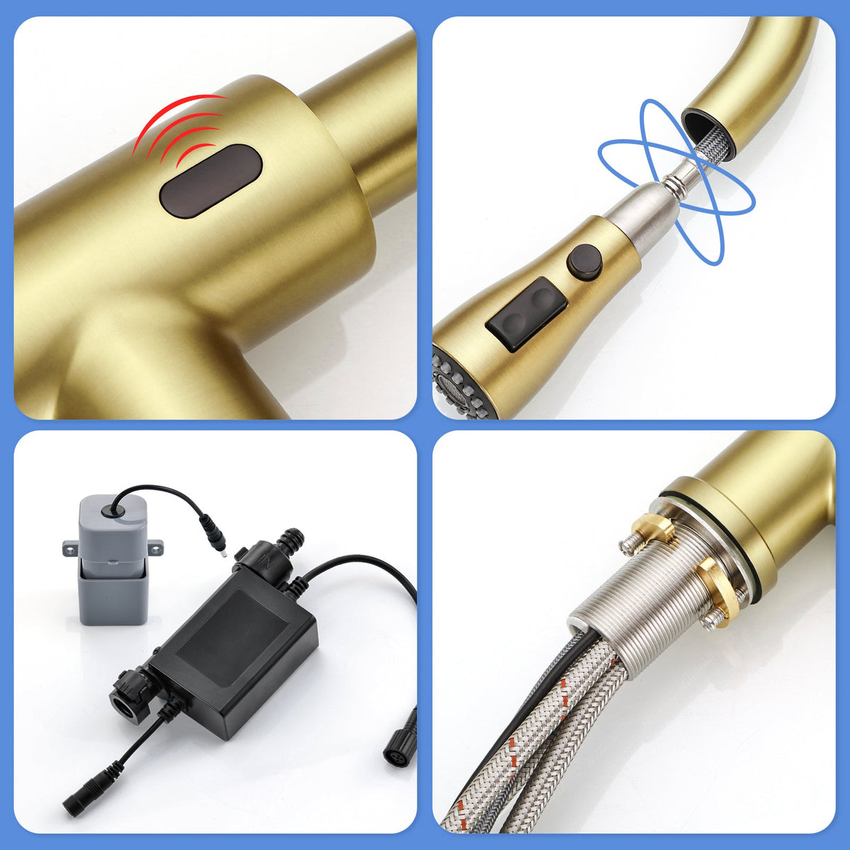 Touchless Kitchen Faucet, Hands Free Automatic Smart Kitchen Faucet, Stainless Steel Touchless Kitchen Faucet Brushed Gold